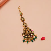 Antique Silver Lakshmi Maang Tikka with Pearls & Beads