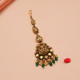 Antique Silver Lakshmi Maang Tikka with Pearls & Beads