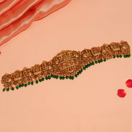 Traditional Temple Finish Silver Vaddanam with Stone & CZ Highlights