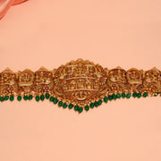 Traditional Temple Finish Silver Vaddanam with Stone & CZ Highlights