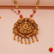 Stunning Silver Floral Pendant with Peacock Detailing & Gold Finish Drops