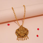 Radiant Silver Lakshmi Devi Pendant with Leaf Drops & Stone Accents