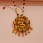 Trendy Silver Lakshmi Pendant with Intricate Leaf & Peacock Detailing