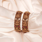 Imperial Antique Silver Bangles with Lakshmi Devi Motifs & Kundan Highlights
