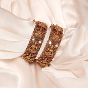 Imperial Antique Silver Bangles with Lakshmi Devi Motifs & Kundan Highlights