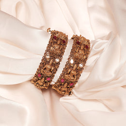 Imperial Antique Silver Bangles with Lakshmi Devi Motifs & Kundan Highlights