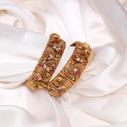 Antique Finish Peacock Silver Bangles with Kundan Highlights