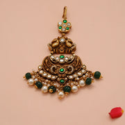 Antique Silver Peacock Maang Tikka with Kundans & Beads