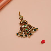 Antique Silver Peacock Maang Tikka with Kundans & Beads