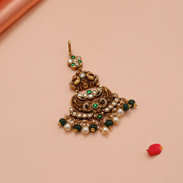Antique Silver Peacock Maang Tikka with Kundans & Beads