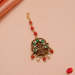Kundan Style Lakshmi Maang Tikka with Corals & Pearls