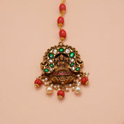 Kundan Style Lakshmi Maang Tikka with Corals & Pearls