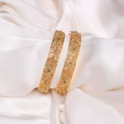 Elegant Lakshmi CZ Silver Bangles with Red & Green Stones