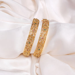 Elegant Lakshmi CZ Silver Bangles with Red & Green Stones
