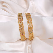 Elegant Lakshmi CZ Silver Bangles with Red & Green Stones