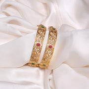 Royale Silver Bangles with Peacock Design and Stone Highlights