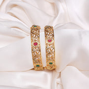 Royale Silver Bangles with Peacock Design and Stone Highlights