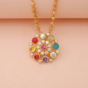 Elegant Multicolor Gemstone Floral Pendant with Sparkling Crystal Accents