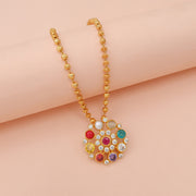 Elegant Multicolor Gemstone Floral Pendant with Sparkling Crystal Accents