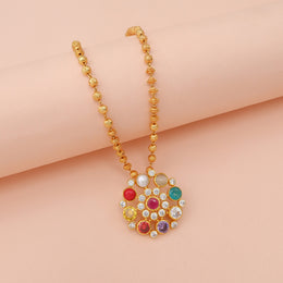 Elegant Multicolor Gemstone Floral Pendant with Sparkling Crystal Accents