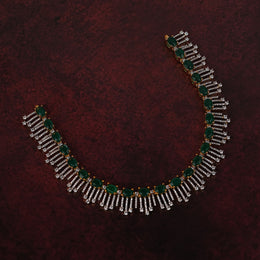Graceful CZ and Green Stone Silver Necklace