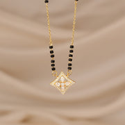 Sleek Silver Black Beads with Trendy CZ Pendant