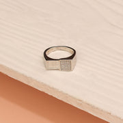 Stone Studded Silver Ring with Geometrical Design