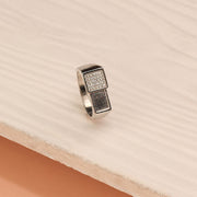 Stone Studded Silver Ring with Geometrical Design