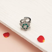 Adjustable Party Wear Floral CZ Silver Ring