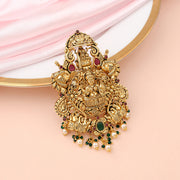 Divine Lakshmi Temple Pendant with Emerald Pearl Drop Accents