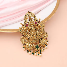 Divine Lakshmi Temple Pendant with Emerald Pearl Drop Accents
