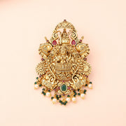 Divine Lakshmi Temple Pendant with Emerald Pearl Drop Accents
