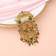 Divine Lakshmi Temple Arch Pendant with Ruby Emerald Pearl Drops