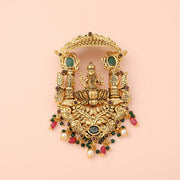Divine Lakshmi Temple Arch Pendant with Ruby Emerald Pearl Drops