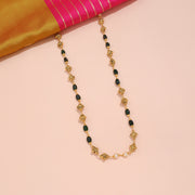 Traditional Green Bead Chain Necklace with Antique Gold Beads and Pearl Accents