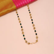 Traditional Green Bead Chain Necklace with Antique Gold Beads and Pearl Accents