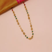 Traditional Multicolor Bead Chain with Gold-Tone Floral Beads, Ruby, Emerald and Pearl Accents