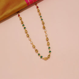 Traditional Multicolor Bead Chain with Gold-Tone Floral Beads, Ruby, Emerald and Pearl Accents
