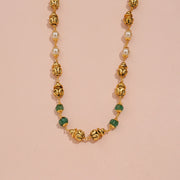 Traditional Multicolor Bead Chain with Gold-Tone Floral Beads, Ruby, Emerald and Pearl Accents