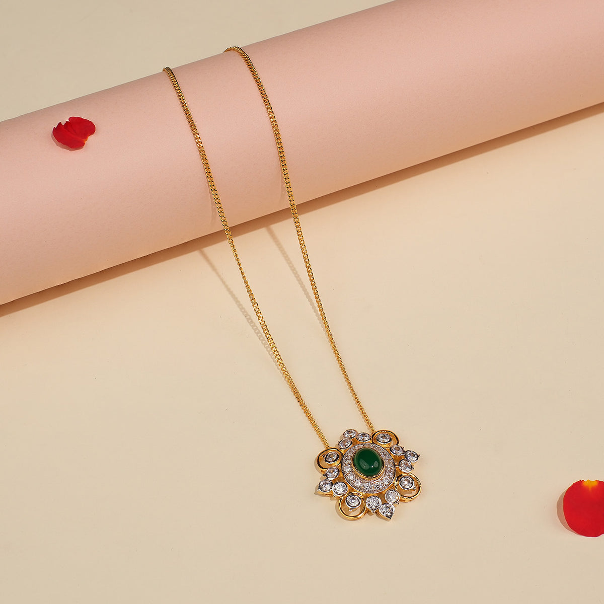 Silver Chain with Floral Stone Pendant – Padmam