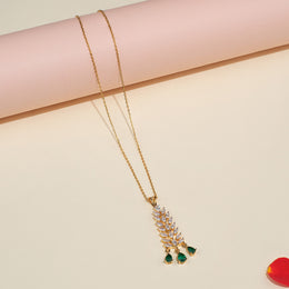 Silver Chain with Leaf Design CZ Pendant