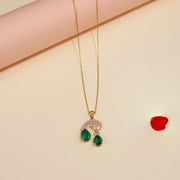 Silver Chain and CZ Pendant with Green Drop Moissanite Stones
