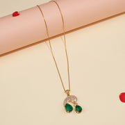 Silver Chain and CZ Pendant with Green Drop Moissanite Stones