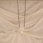 Black Bead Chain with Silver and CZ Floral Pendant