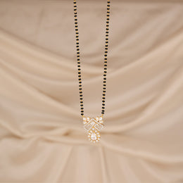 Black Bead Chain with Silver and CZ Floral Pendant
