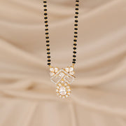 Black Bead Chain with Silver and CZ Floral Pendant