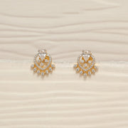 Leaf Shaped Silver Studs with CZs
