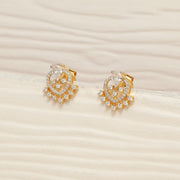 Leaf Shaped Silver Studs with CZs