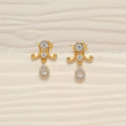 Contemporary Silver Earrings with CZ Drop Hanging