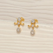 Contemporary Silver Earrings with CZ Drop Hanging